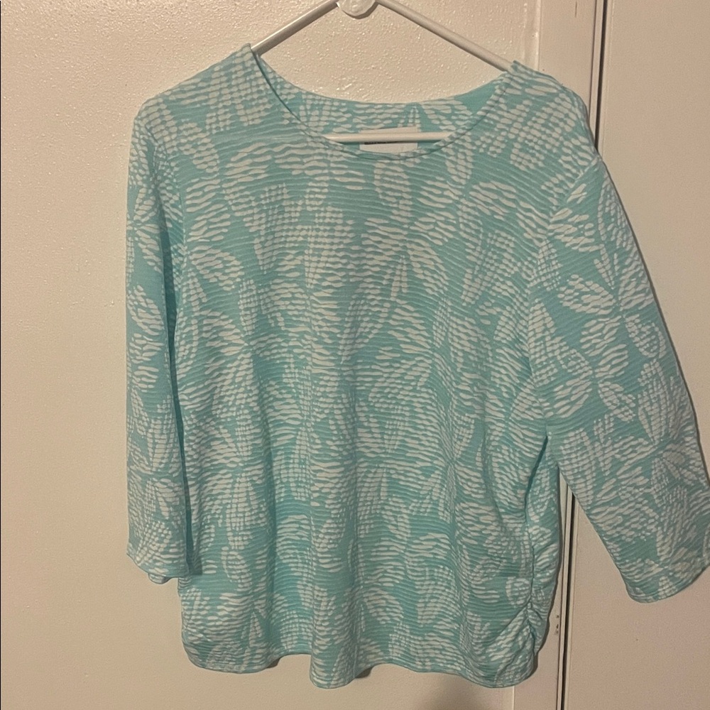 Alfred Dunner Teal and White Patterned Blouse